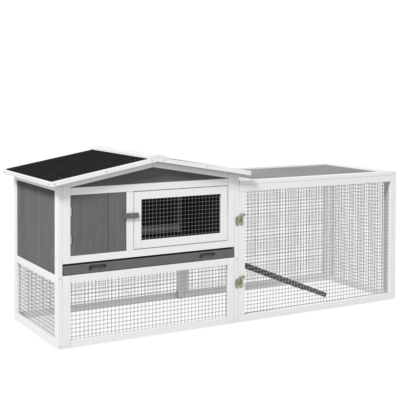 Hutch 2-Story Bunny Cage, Guinea Pig Cage Indoor Outdoor, Small Animal House With Slide Out Tray, For Rabbits, Chickens, Ducks Light Gray