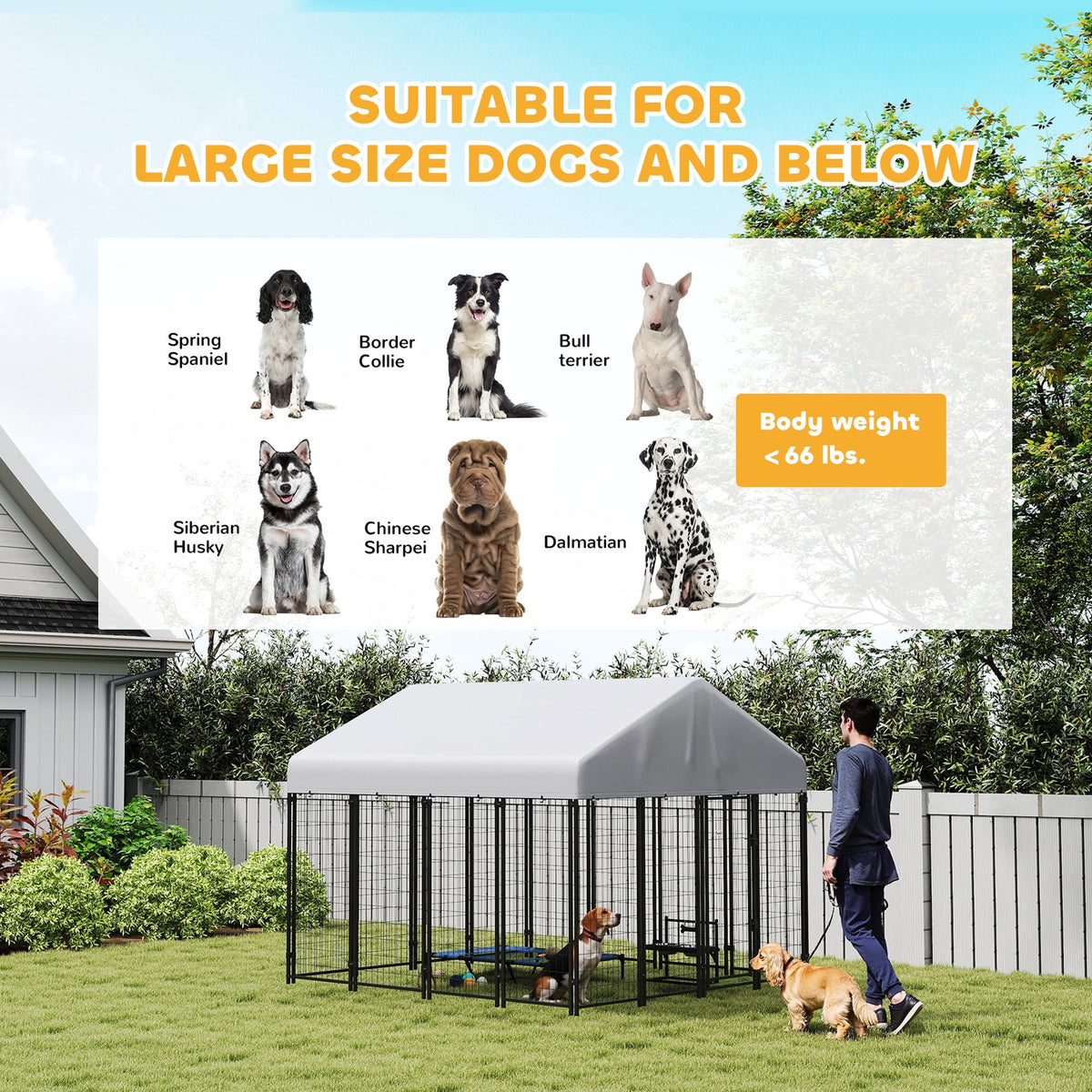 Outdoor Dog Kennel with Roof, 8 x 8 x 6 Heavy Duty Welded Wire Dog Playpen Enclosure with Escape-proof Lock