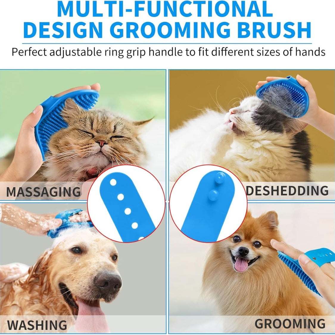 6PCS Dog Bath Brush  Dog Toothbrush Adjustable Handle Shampoo Brush  Scrubber For Short  Long Haired Dogs Cats  Effectively Solve Odor Stain Removal Problems