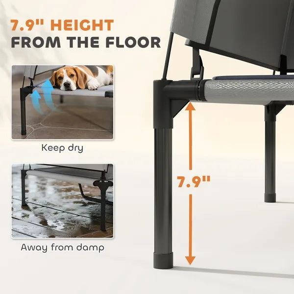 Elevated Dog Bed With Removable Canopy, Portable Outside Raised Pet Cot With Cooling Pad, Storage Bag
