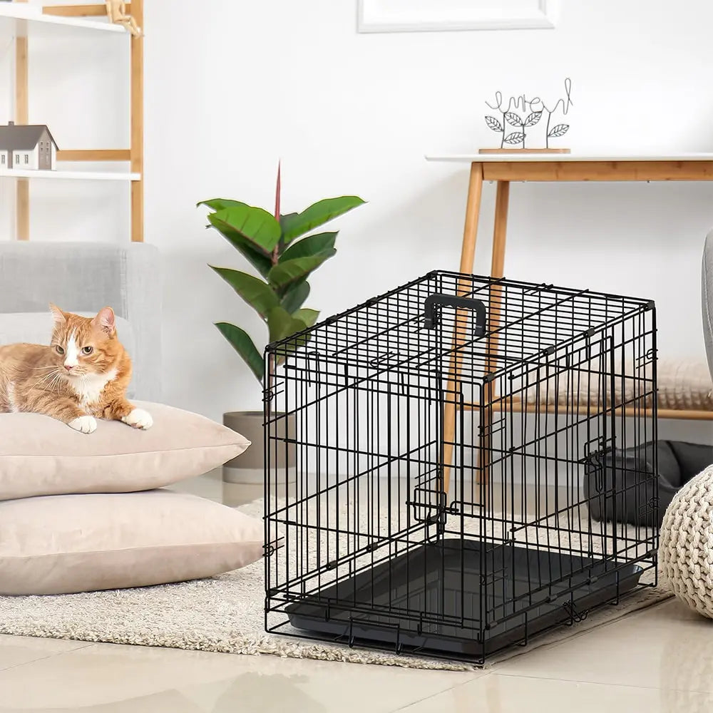 30-inch Black Wire Dog Cage Double Lock Mechanism Double Door Single Handle Single Bolt