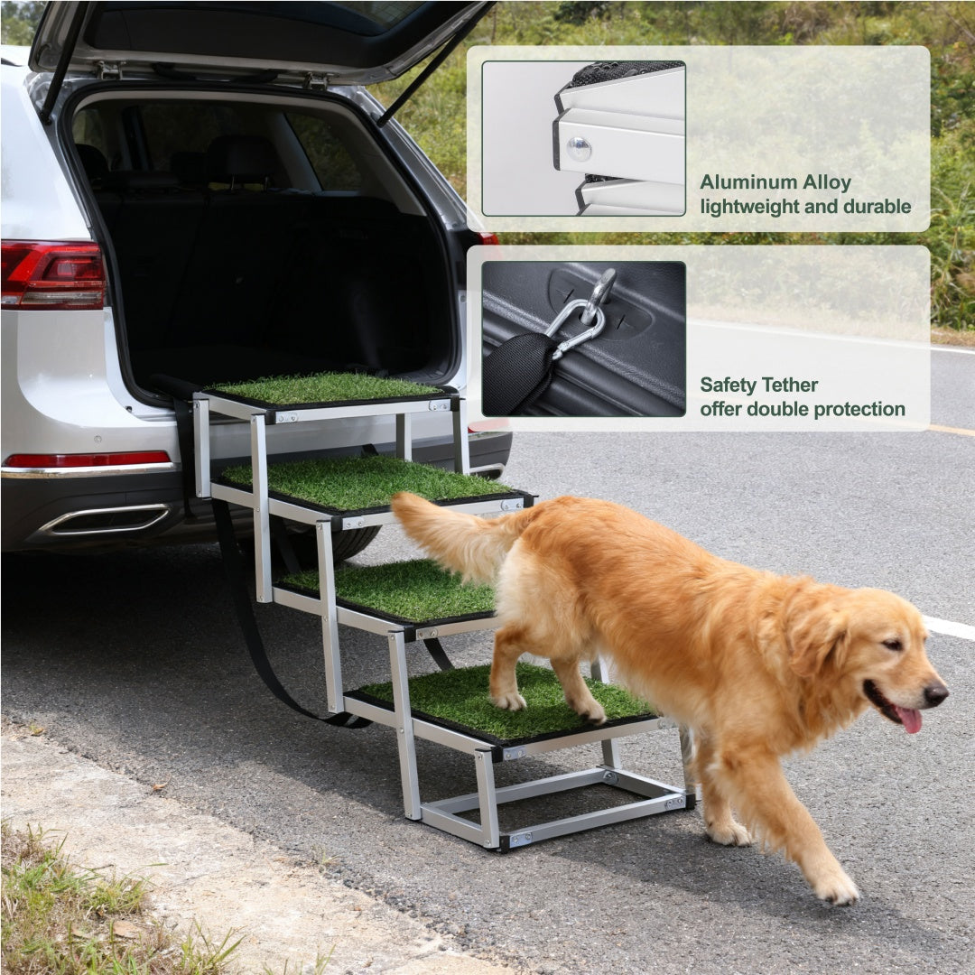 Foldable Dog Ramp For Cars, SUVs, Trucks, Portable Pet Dog Stairs For Large Dogs With Non-Slip Surface  Reinforced Design, Lightweight Yet Sturdy Supports Up To 250lbs