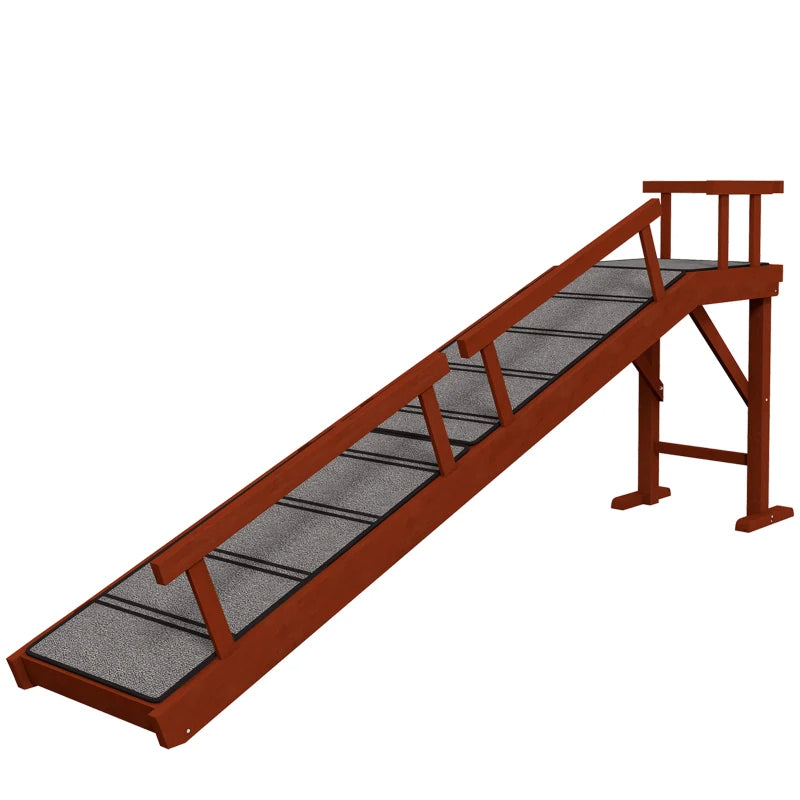 PawHut Wooden Dog Ramp With Removable Guardrails, Non-Slip Surface, 73 Long, Brown