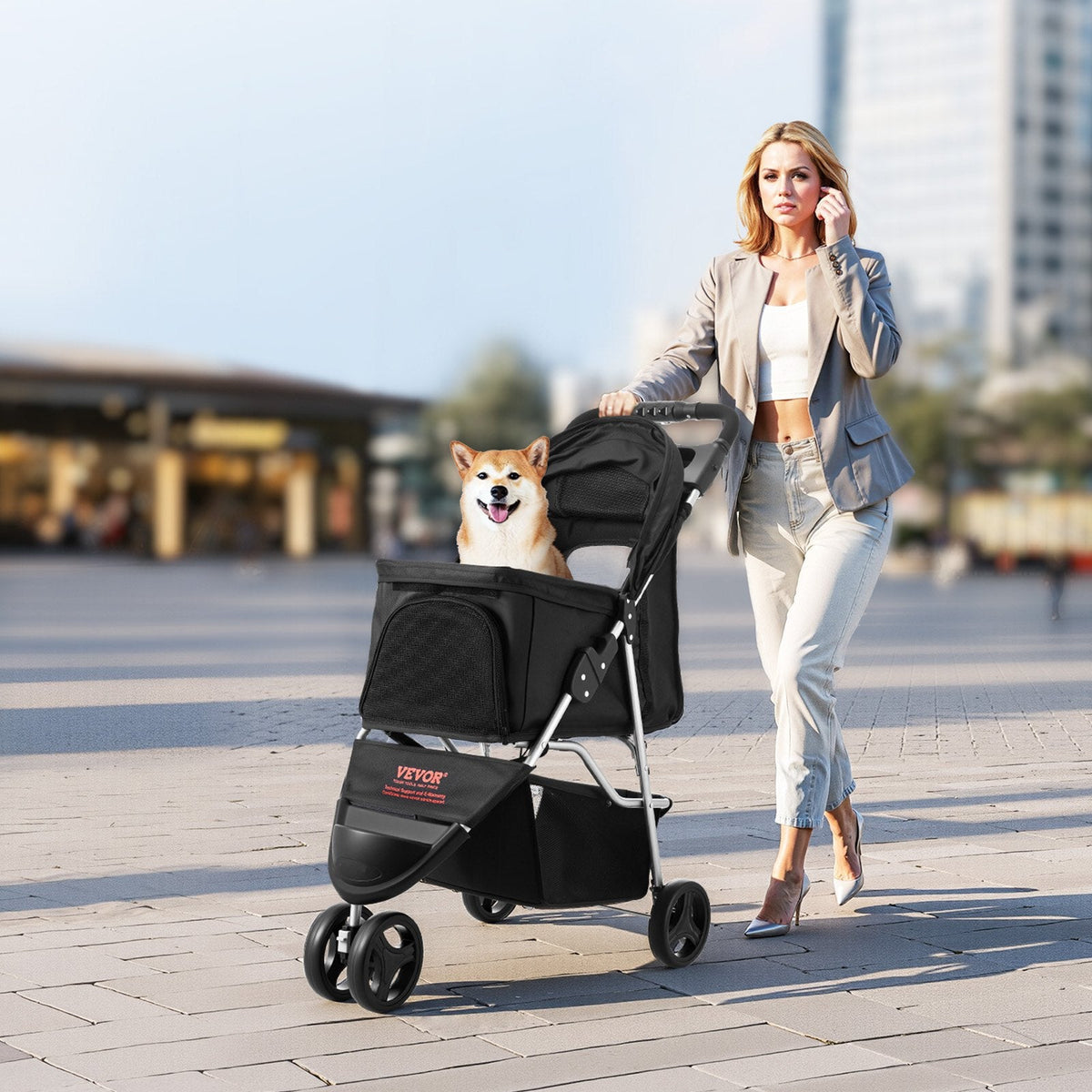 Pet Stroller Foldable 3 Wheels Dog Stroller With Brake Up To 35lbs Travel Camp