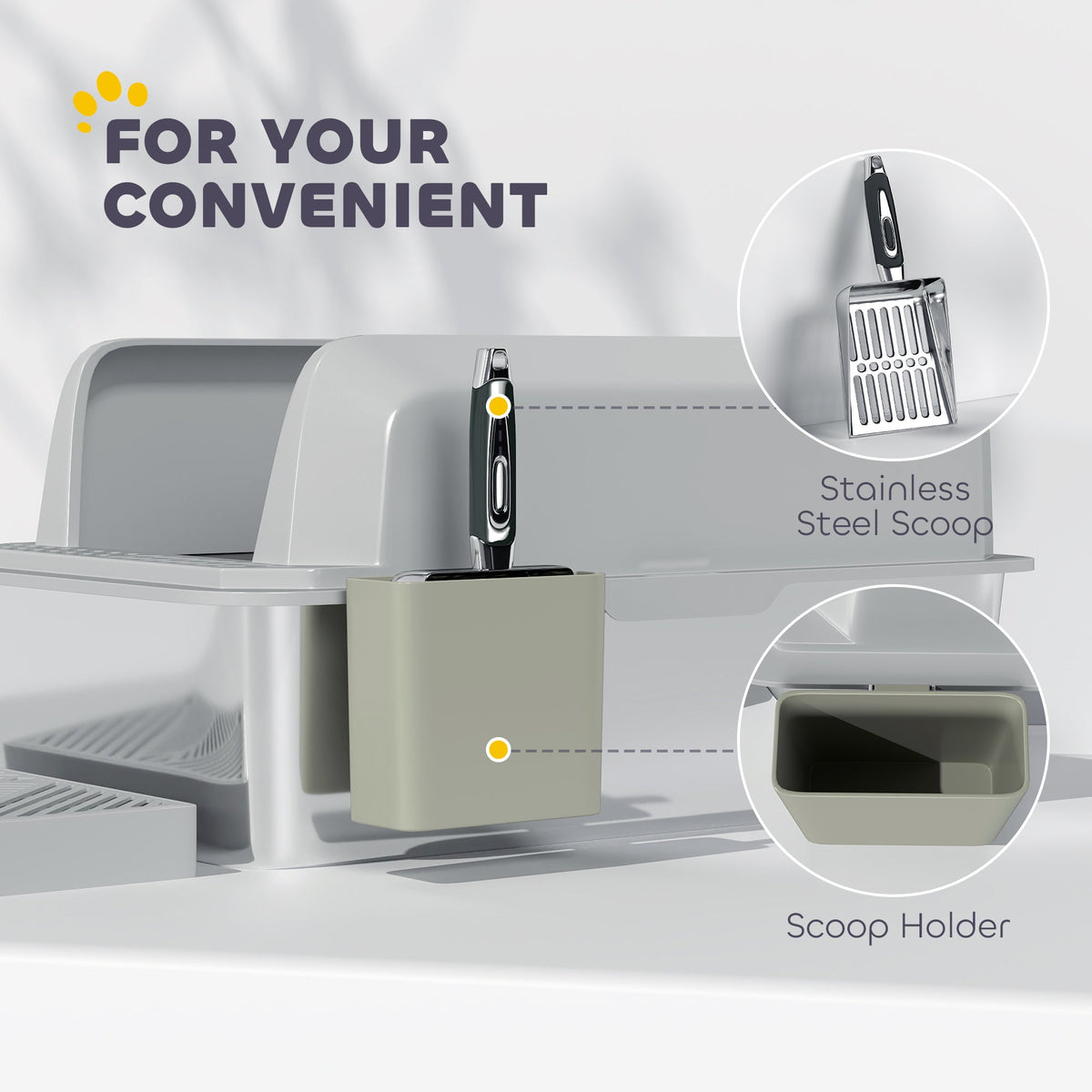 Stainless Steel Litter Box with Metal Scoop & Scoop Holder, High Sided, Anti-Urine Leakage, Non-Sticky