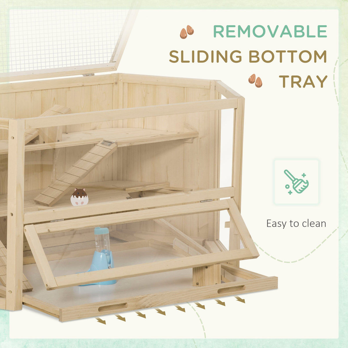 Wooden Large Hamster Cage Small Animal Exercise Play House 3 Tier with Tray, Seesaws, Water Bottle, Activity Center, Natural