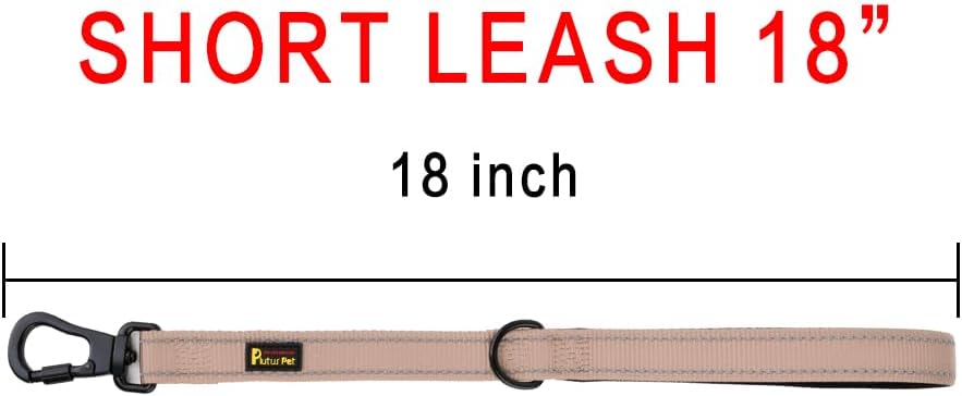 PLUTUS PET Short Training Dog Leash with Padded Handle for Medium Large Dogs,18 Inch Heavy Duty Strong Traffic Leash with Carabiner Clip for Climbing Walking or Guiding Blind(18”，Beige)