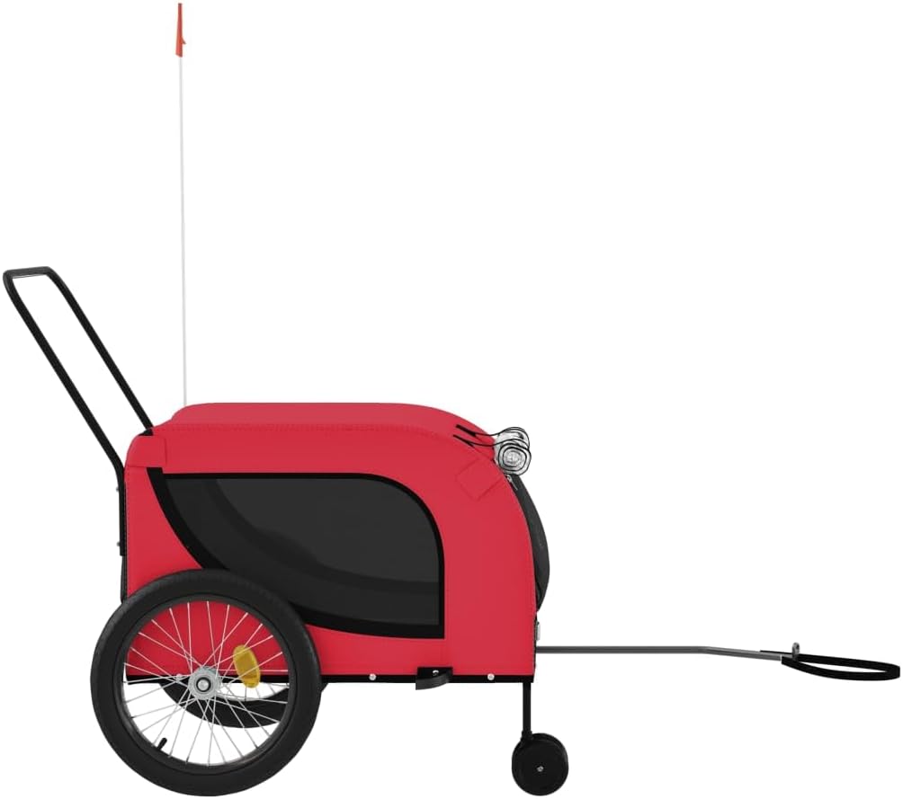 Tidyard Pet Bike Trailer Red and Black Oxford Fabric and Iron Pet Bicycle Carrier, Animal Bike Stroller for Cat, Puppy, Dog, Outdoor, Travel Style B