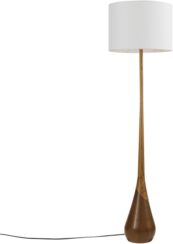 Globe Electric Novogratz x Globe Harrington 65" Floor Lamp, 2-Tone Faux Wood Base, White Fabric Shade, Socket Rotary Switch 67225
