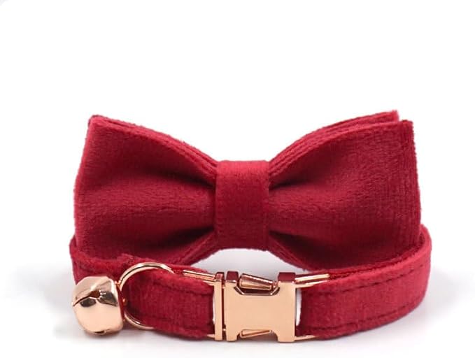 Personalized Cat Collar with Bells,Velvet Customized Small Cat Collar with Name Tag,Pet Collar with Name Phone Number Engraved ID Tags for Boy and Girl Kitten Cats (Red)