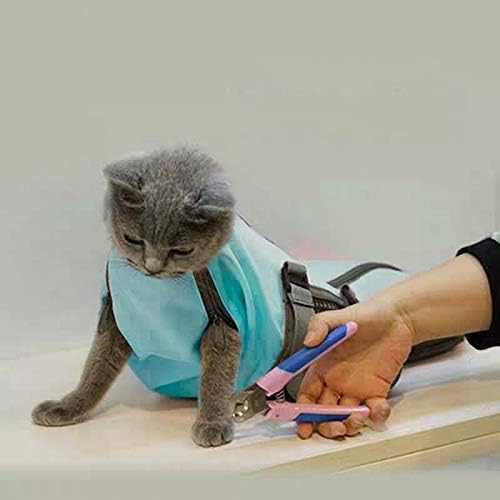 Cinf Cat Nail Clipping Cleaning Grooming Restraint Bag No Scratching Biting for Bathing Nail Trimming Injecting Examining(Blue,M)