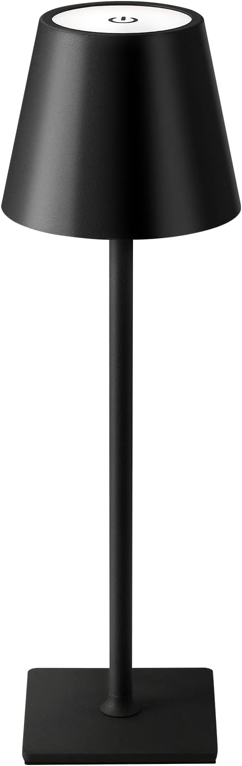 KDG Cordless Table Lamp, Portable LED Desk Lamp, 5000mAh Battery Operated, 3 Color Stepless Dimming Up, for Restaurant/Bedroom/Bars/Outdoor Party/Camping/Coffee Shop Atmosphere Night Light(Black)