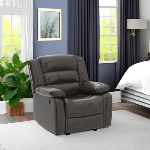 ANJ Manual Recliner Chair, Breathable Faux Leather Reclining Chairs with Overstuffed Arm and Back, Living Room Single Sofa Recliners (Dark Brown)
