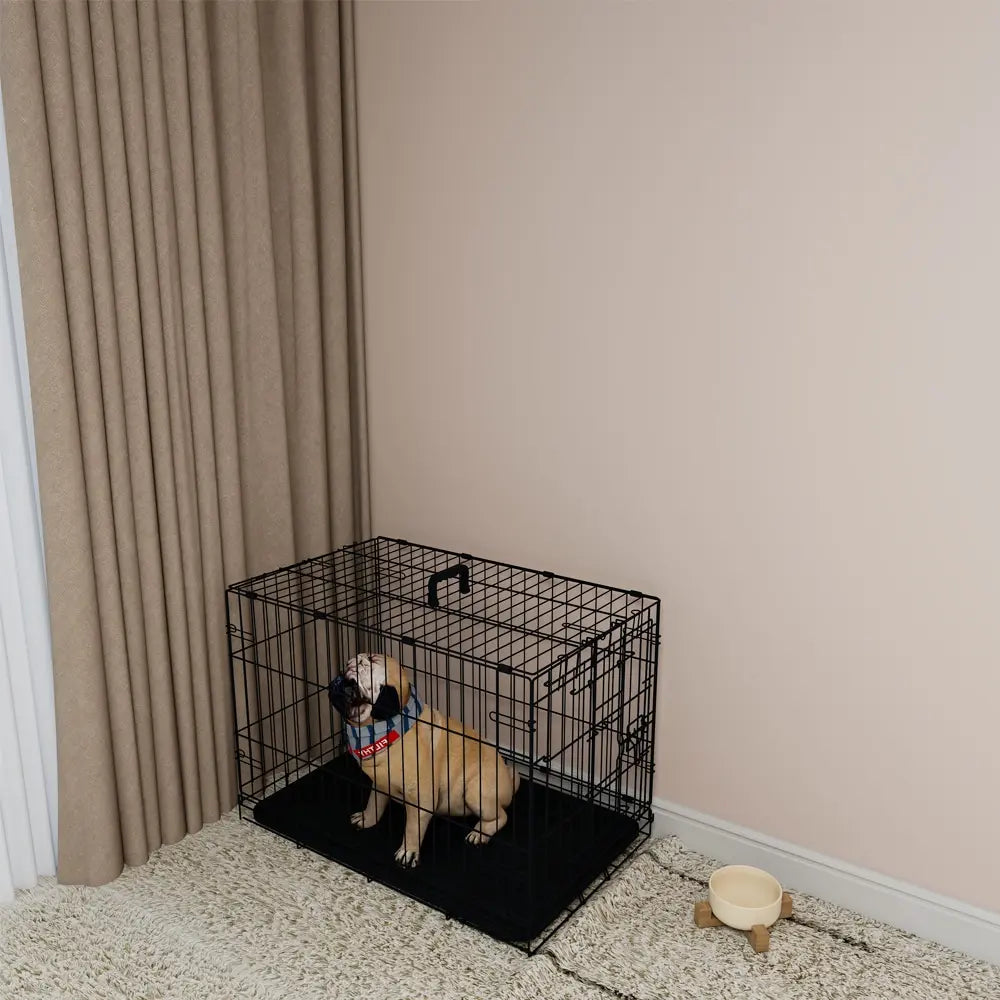 30-inch Black Wire Dog Cage Double Lock Mechanism Double Door Single Handle Single Bolt