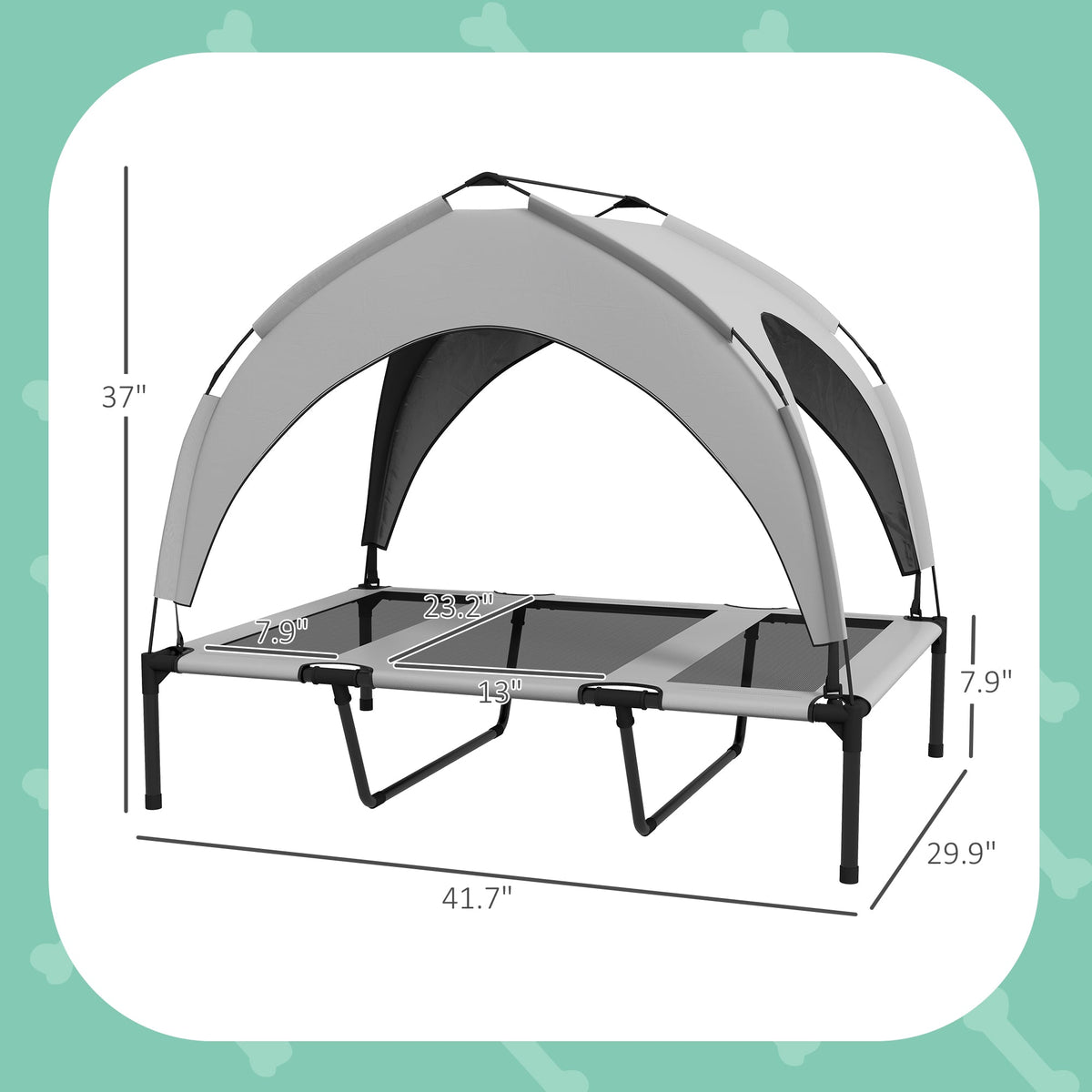 Elevated Dog Bed with Canopy, Raised Outdoor Pet Bed for Camping with Washable Breathable Mesh, 42" x 30" x 37"