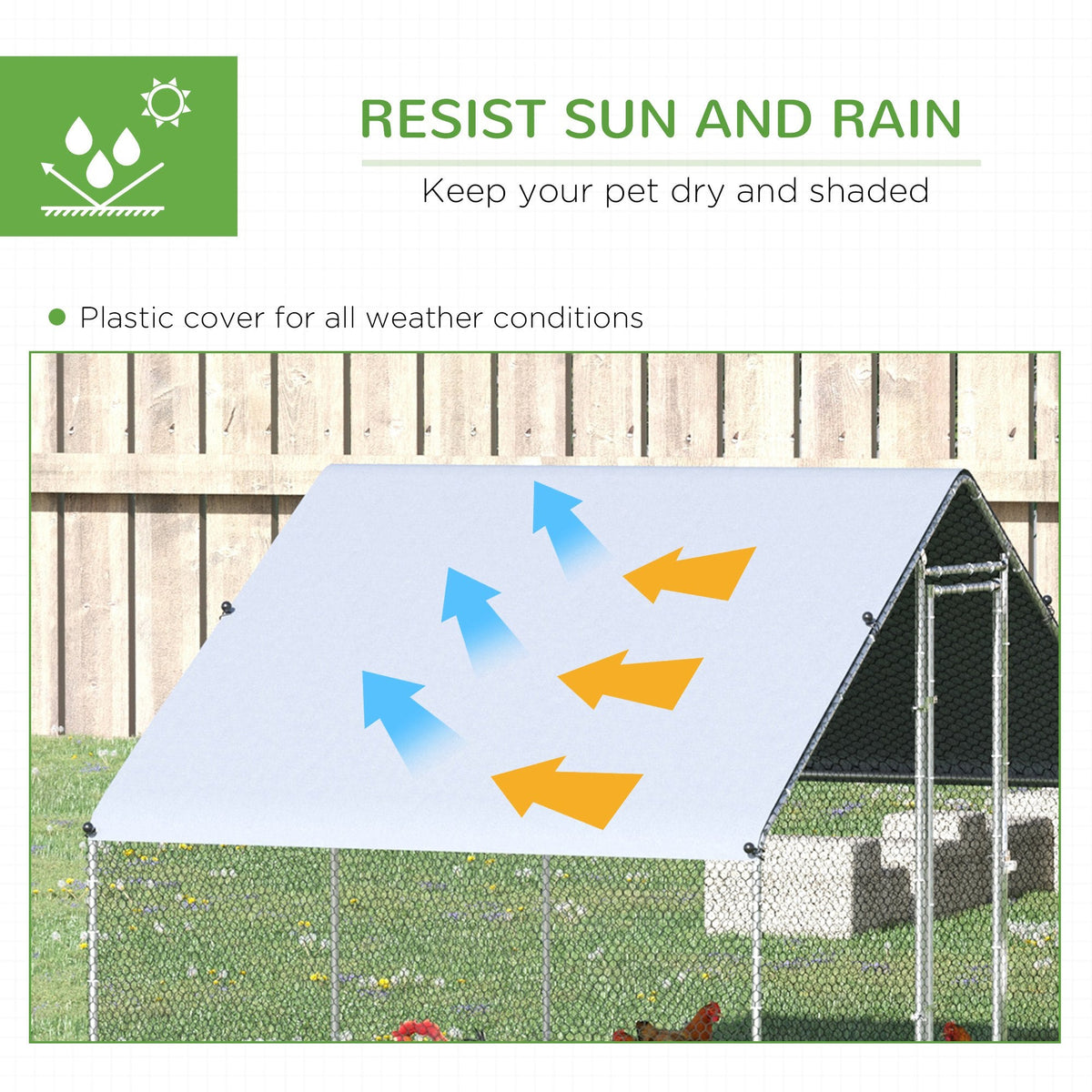 Large Chicken Coop Metal Chicken Run with Waterproof and Anti-UV Cover, Spire Shaped Walk in Fence Cage Hen House for Outdoor and Yard Farm Use, 1" Tube Diameter, 9.8 x 6.6 x 6.6