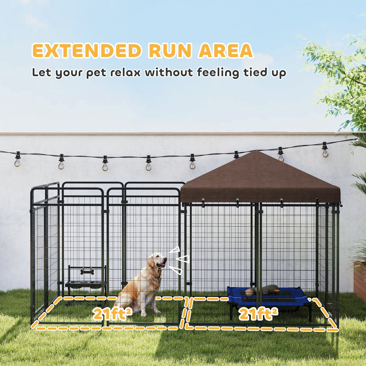 Dog Kennel Outdoor with Waterproof Canopy, Dog Run with Galvanized Chain Link, Secure Lock, for Backyard and Patio, Large and Medium Sized Breeds, Chickens, Ducks, 9.3 x 4.6 x 5.2
