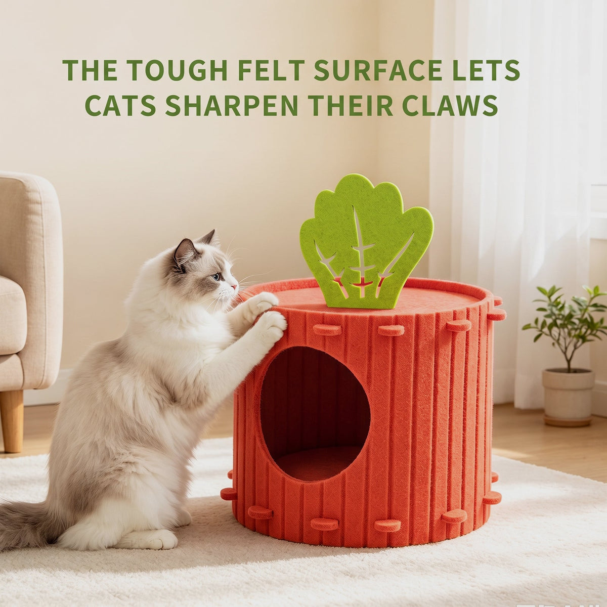Carrot Shaped Felt Cat Cave Bed, Closed Indoor Cat House, Cozy Hideaway Nest For Small Medium Cats, Scratch Resistant Pet Shelter