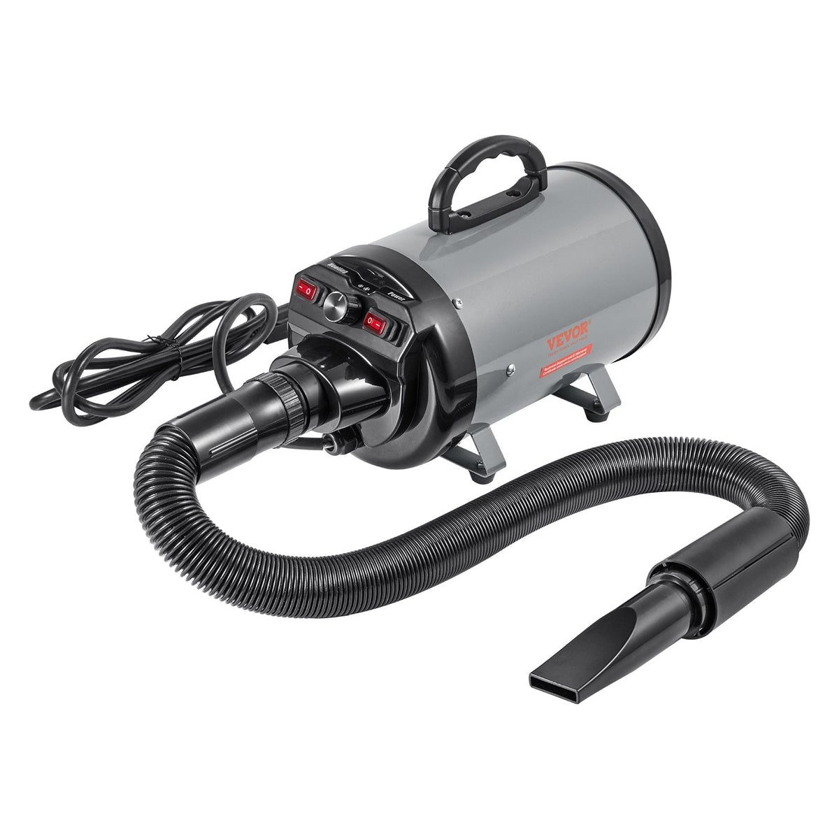 Dog Dryer, 2800W/4.3HP Dog Blow Dryer, Pet Grooming Dryer With Adjustable Speed And Temperature Control, Pet Hair Dryer With 4 Nozzles And Extendable Hose, Grey And Black