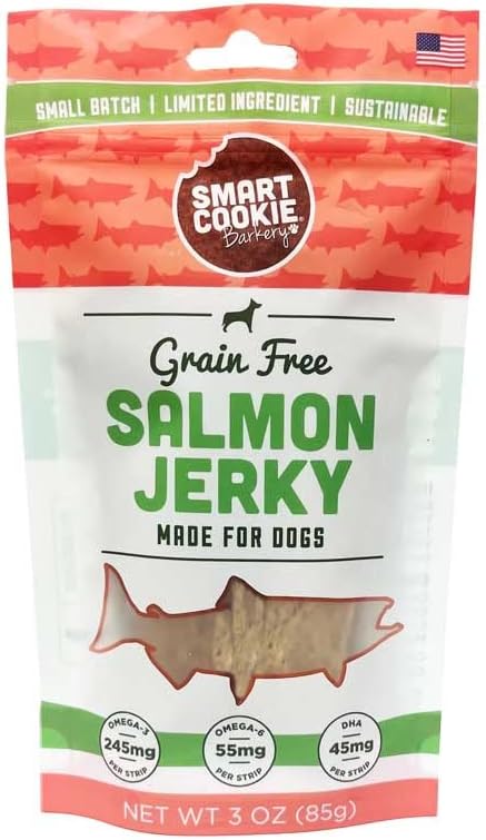 Smart Cookie Salmon Jerky Dog Treats - DHA & Omega Strips for Dogs & Puppies with Allergies, Sensitive Stomachs with Wild Caught Alaskan Salmon- Dehydrated, Grain Free, Made in USA - 3oz Bag Pack of 1