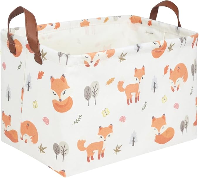 Rectangle Fox Basket,Collapsible canvas waterproof storage basket,Toy Organizer,Laundry Baskets for Kid Rooms,Baby Room decor,Toy Baskets,Woodland Nursery Decor(Fox)