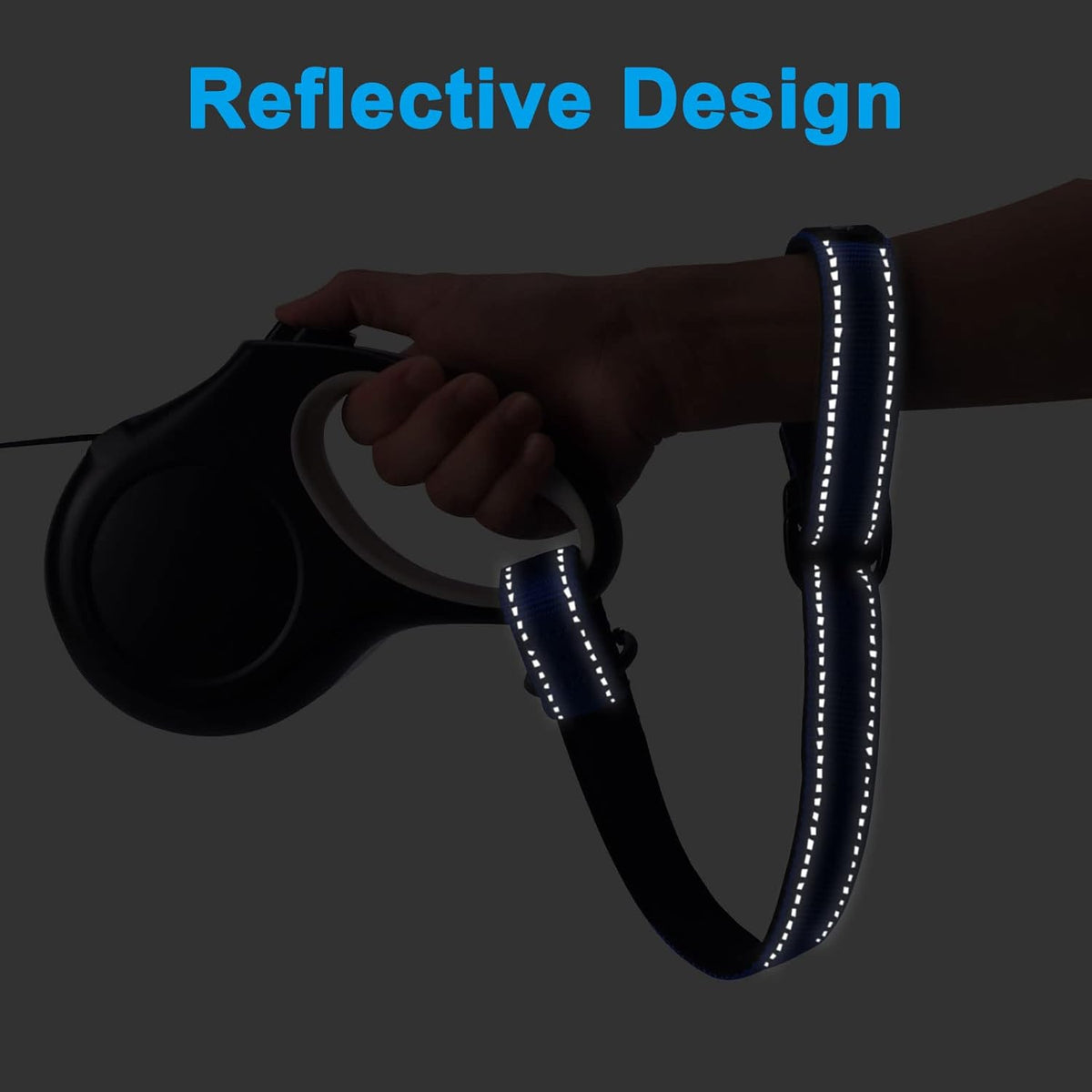 PetBonus Short Dog Leash, Safety Wrist Strap for Retractable Dog Leash, Reflective Design and Adjustable Soft Padded Handle, Extra Layer Security for Pet Stroller (Blue) 1 Pack