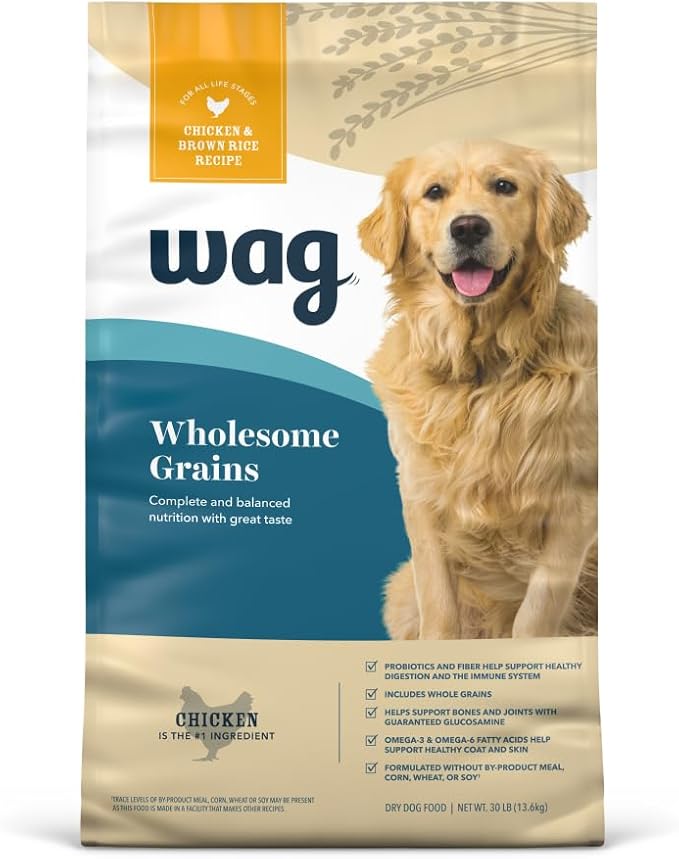 Amazon Brand - Wag Wholesome Grains Dry Dog Food with Chicken and Brown Rice, 30 lb Bag (Pack of 1)