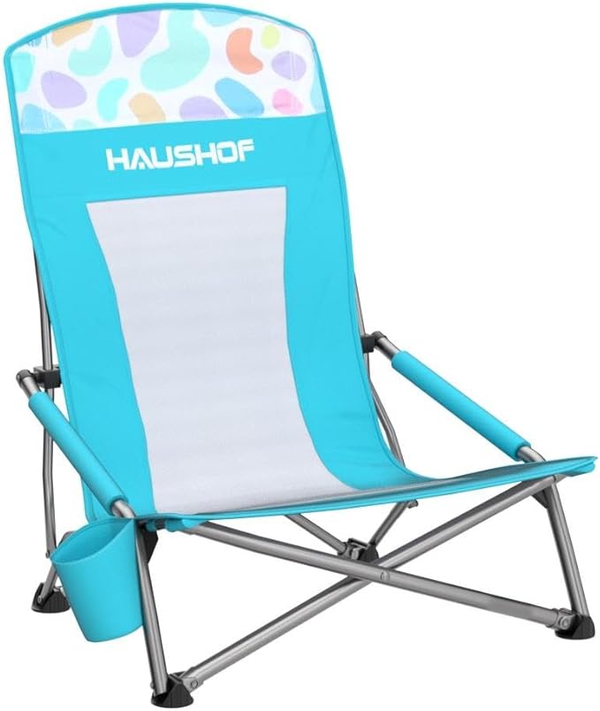 HAUSHOF 2-Pack Blue High Back Beach Chairs with Colored Dots, Durable 600D Oxford Fabric, Industrial Grade Iron, Maximum Seated Weight Capacity: 265 lbs, Ergonomic Design