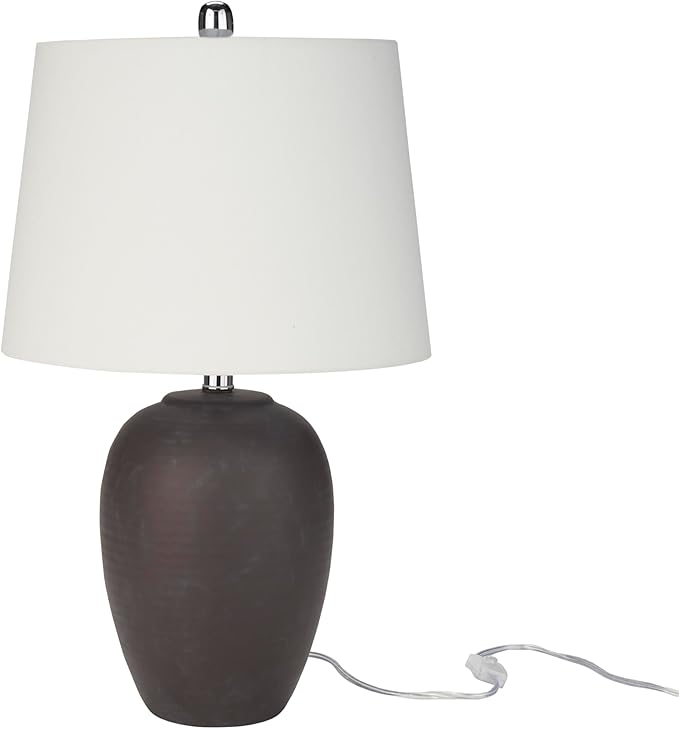 Nourison Home 23" Dark Purple Distressed Ceramic Pot Table Lamp for Bedroom, Living Room, Dining, Office, with White Shade