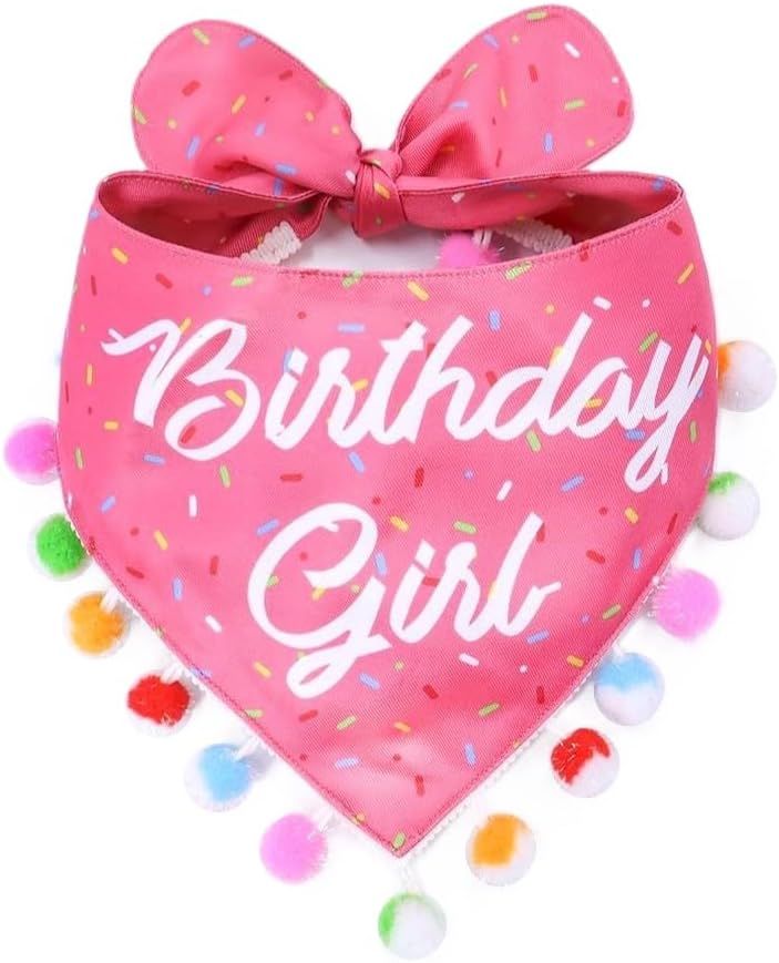LunaMarie - Luxury Pet Birthday Bandanas -Premium & Silky Poly Fabric | 100% Handmade | Custom Shape Dual Layered (Birthday Girl, Medium)