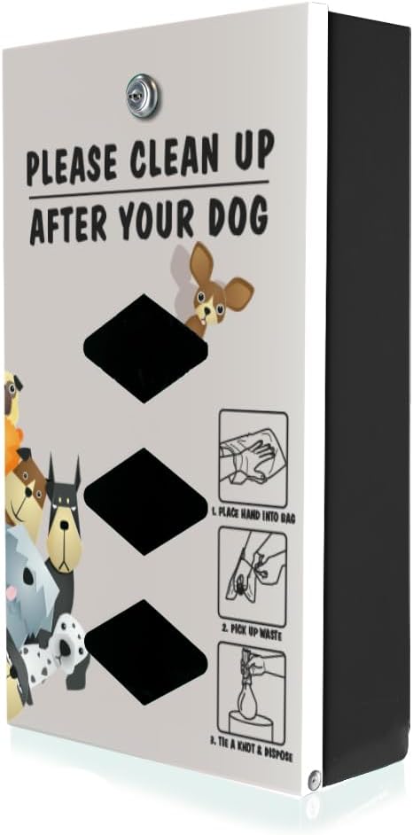 DISPENSE-ART™ collection "Peek A Pup" - Custom UV printed design on rust-proof aluminum starter dog waste station/roll bag system - Includes 400 dog waste bags & 10x12 Sign