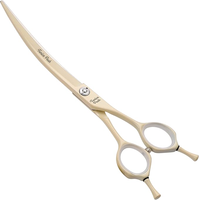 Fenice Peak Curved Dog Grooming Scissors with Cream Color Coating 440C Stainless Steel Pet Grooming Bending Shears Sharp and Durable Comfortable Engonomic Handle