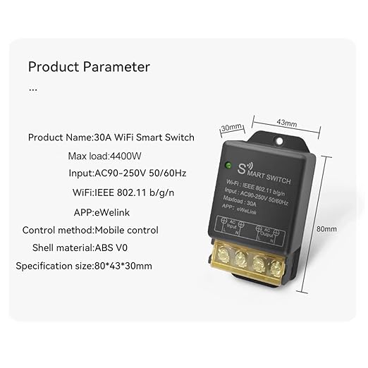 30A Smart WiFi Relay Switch, Wireless Intelligent Remote Control