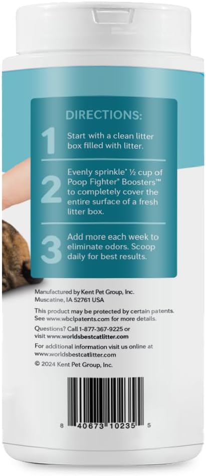 WORLD'S BEST CAT LITTER® Boosters™ Poop Fighter® | Natural and Sustainable Cat Litter Additive | Eliminates Poop, Urine, and Ammonia Odors | Botanical Blocker™ Technology | 18 oz Canister