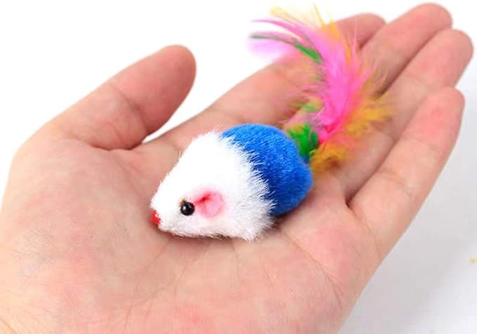 Cat Mice Toys for Indoor Cats 12PCS, 5 Color Variety Mouse Cat Toy for Cats, Furry Cat Toy Mice Rattle Small Mouse Kitten Interactive Play