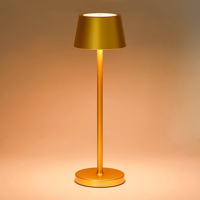 Cordless Table Lamp Rechargeable,with Touch Dimming and IP54 Waterproof Function Desk Lamp,Suitable for Indoor and Outdoor Lighting Gold