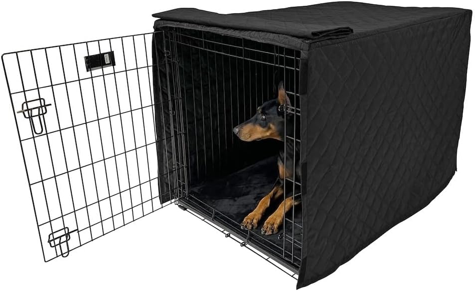 4Knines Quilted Dog Crate Cover – Heavy-Duty, Water-Resistant Fabric for Indoor/Outdoor Use – Durable Travel Cage Cover for Training, Weather Protection – Fits 36-Inch Crates – Black