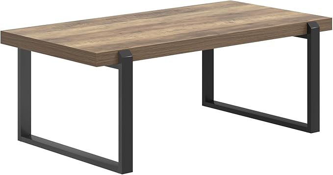 FOLUBAN Coffee Table, Modern Rustic Wood and Metal Center Table, Industrial Cocktail Tea Table for Living Room, Oak, 44 Inch