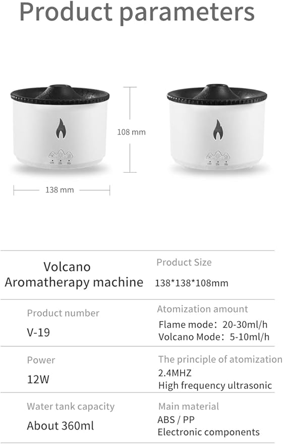 BOHOFAM Essential Oil Diffuser 360ML, Volcano Diffuser/Humidifier, Flame and