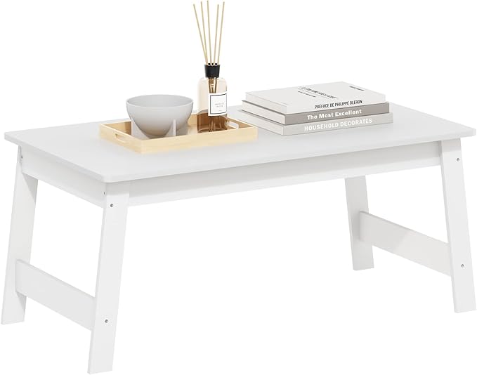 Furinno Beginning Coffee Table, Modern Coffee Table with H-Legs, Side Table, for Living Room, Bedroom, Home Office, White