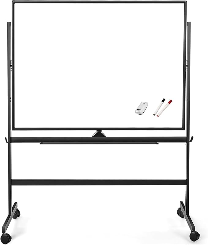 BIBOC 32x48 Inches Large Mobile Dry Erase Whiteboard with Rolling Stand - Double Sided Height Adjustable Whiteboard for Office, School- Aluminum Frame & Durable Writing Surface (48×32 inches)