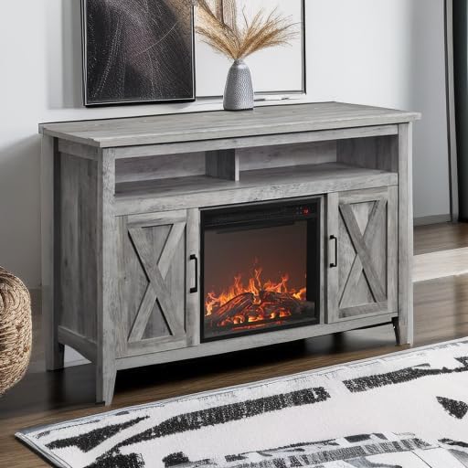 BELLEZE Modern 48" Barn Door Wood TV Stand