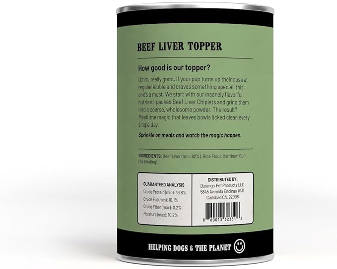Durango High-Protein Dog Food Topper - Rich Beef Liver Meal Enhancer for Picky Eaters - Limited Ingredient Kibble Booster - 8 oz Tin - Made in USA - Plastic-Free - Easy to Scoop - 60 Servings