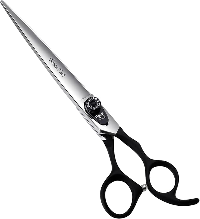 Fenice Peak 7.5'' Dog Straight Scissors For Grooming Pet Hair Cutting Shears 440C Stainless Steel Black Non-Slip Handle Sharp Blades Professional Pet Trimming Scissors for Cats