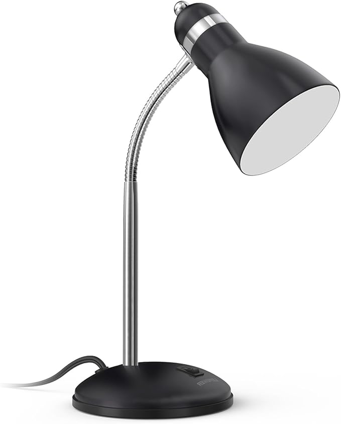 LEPOWER Metal Desk Lamp, Adjustable Goose Neck Table Lamp, Eye-Caring Study Desk Lamps for Bedroom, Study Room and Office (Black)