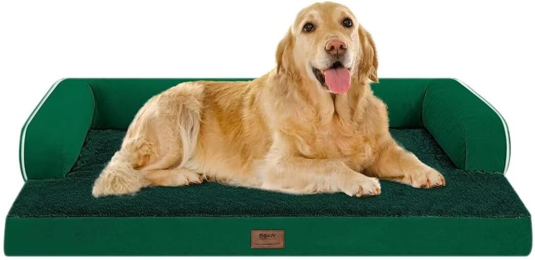 Large Dog Bed Orthopedic Washable - Waterproof Removable Cover - Medium XLarge Big Dogs - Egg Foam Couch - Emerald Dog Beds Bolster with Sides
