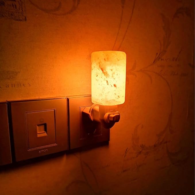 Himalayan Salt Lamp Plug in Night Light 2 Pack, 360 Degree Adjustable Wall Plug & Extra 4 Replacement Bulbs Bathroom Bedroom Night Light, Pink Crystal Rock Salt Hand Crafted Cylinder Size