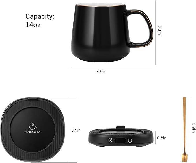 Coffee Mug Warmer & Simple Pure Black Mug Set, Electric Cup Warmer