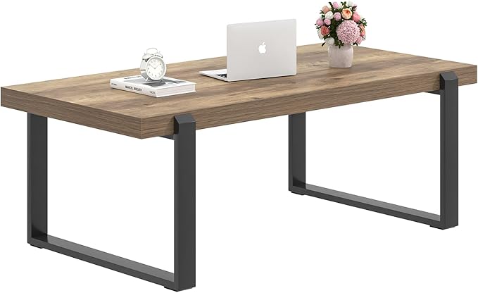 FOLUBAN Rustic Coffee Table, Modern Wood and Metal Industrial Center Table for Living Room, 47 Inch Oak