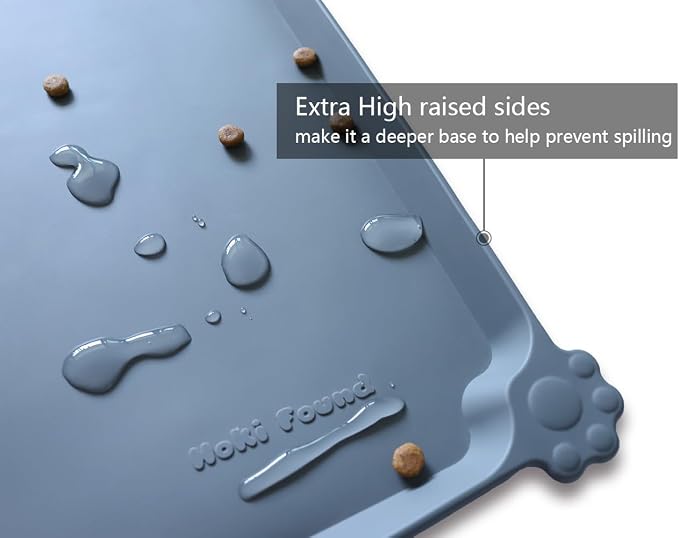 Hoki Found L Silicone Pet Food Mats - Non Slip Pet Dog Cat Bowl Mats - Gray